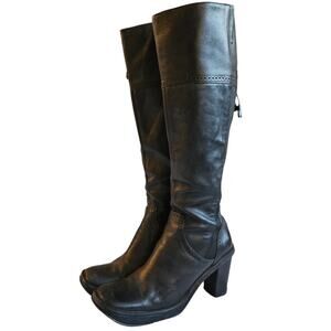 Y2k BCBGMaxazria Leather Boots Square Toe Chunky Knee High - Size 39.5